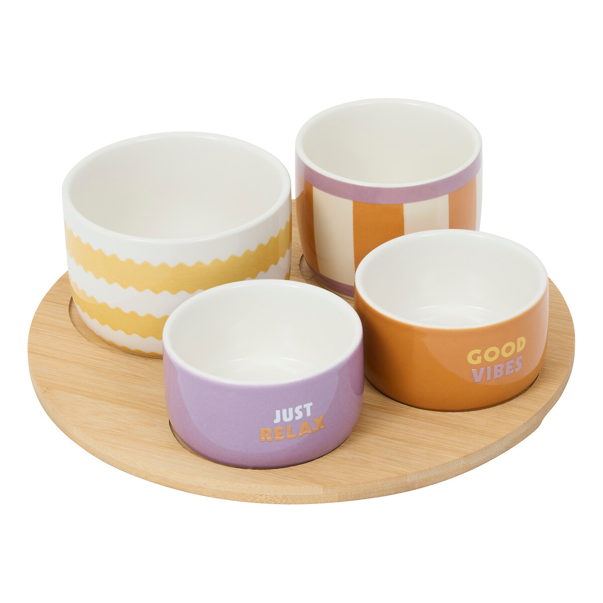 Conjunto de 5 ta&ccedil;as POOLSIDE com t&aacute;bua em bambu