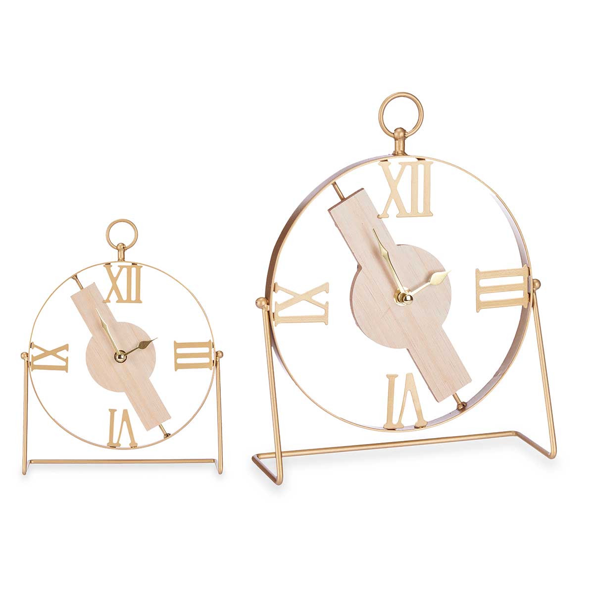 Rel&oacute;gio de mesa dourado em metal e mdf