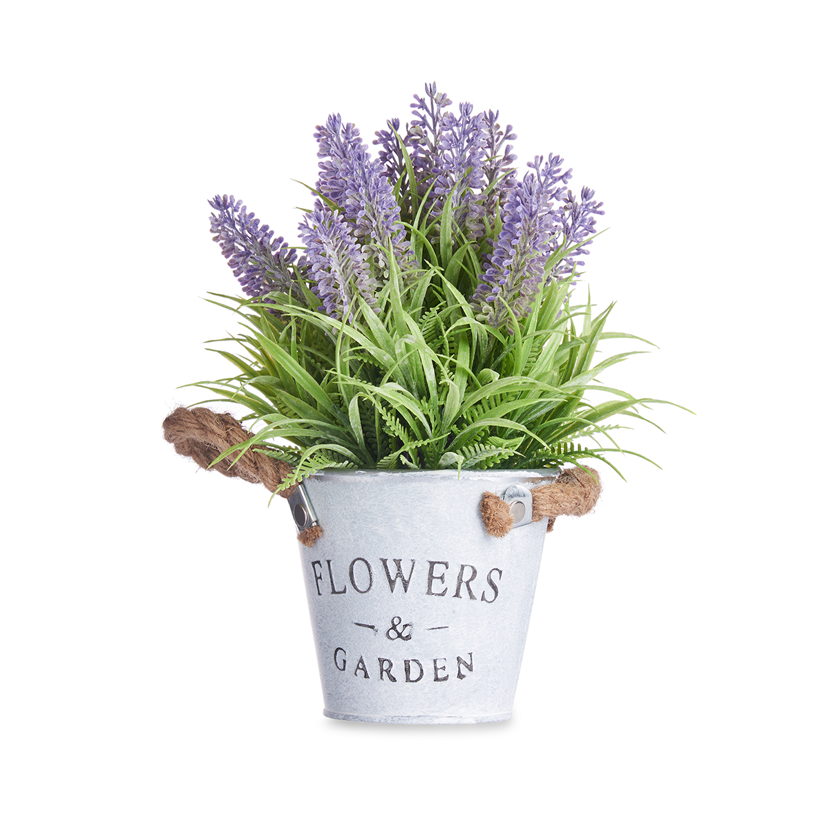 Vaso de metal com lavanda artificial 25cm