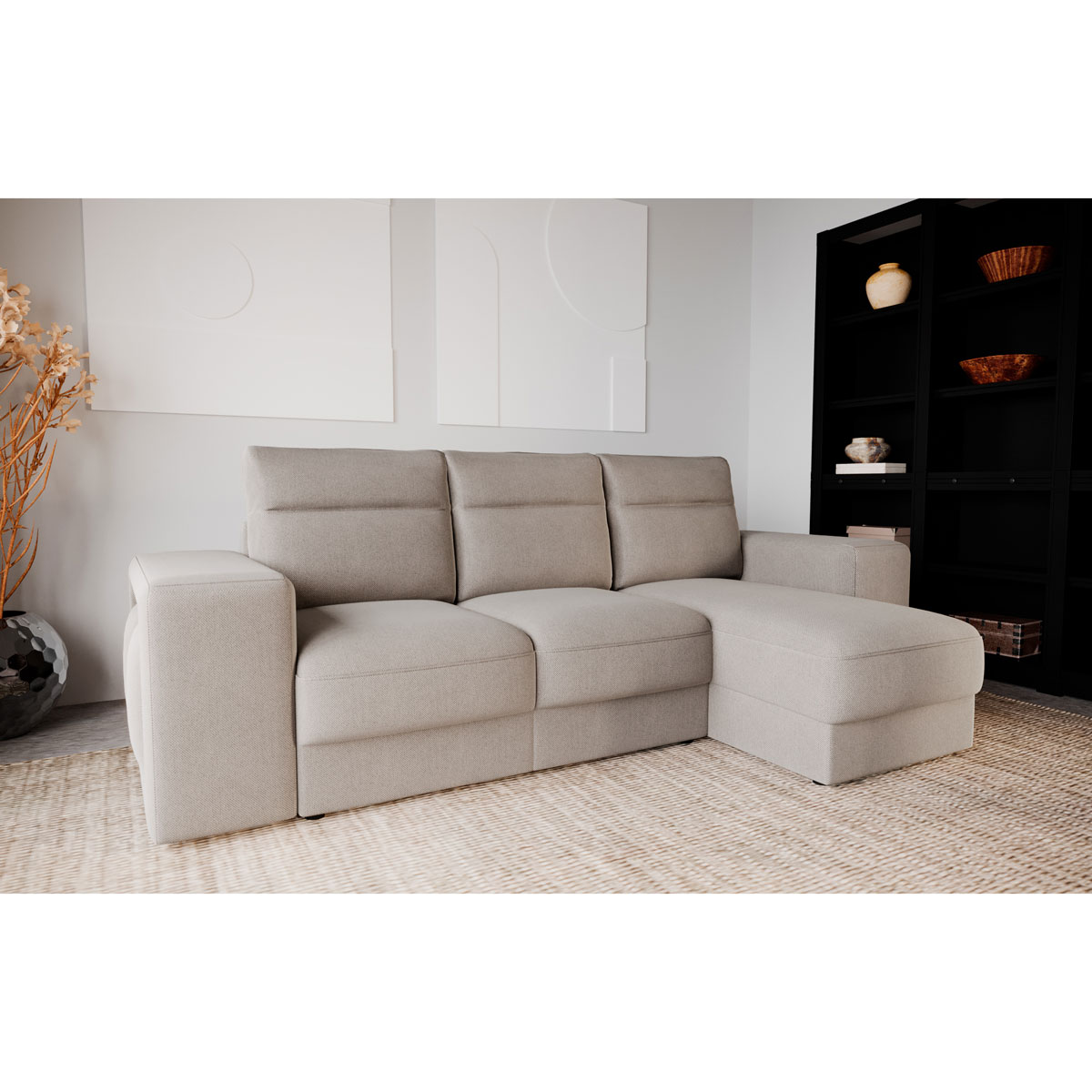 Sof&aacute; cama TRENTO taupe com chaise longue