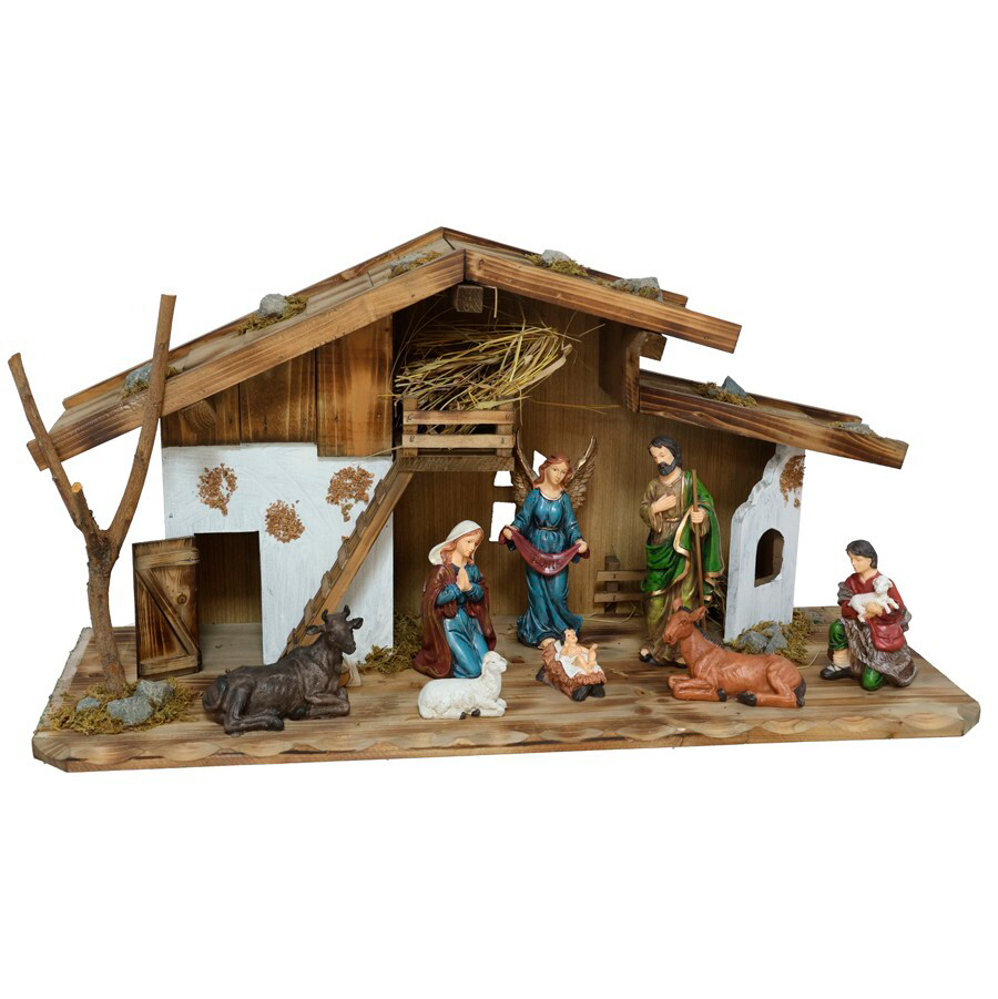 Pres&eacute;pio cabana com 8 figuras