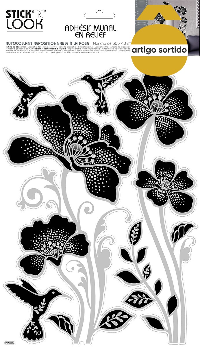 Sticker flor preta com relevo 41x29cm