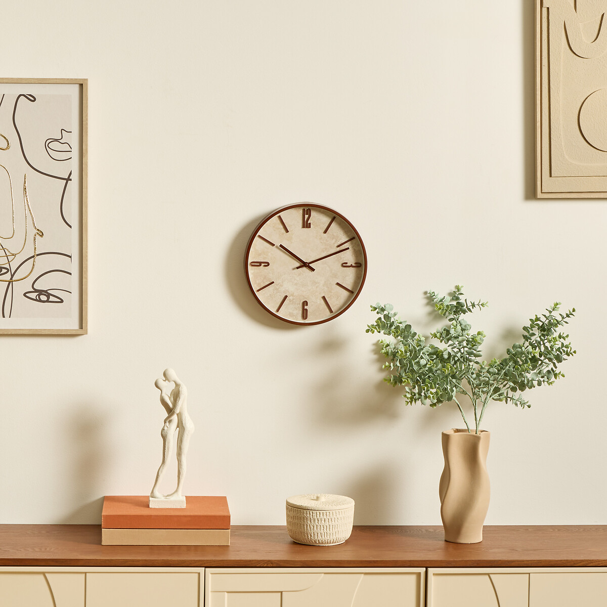 Rel&oacute;gio NELLA castanho com efeito travertino D29cm