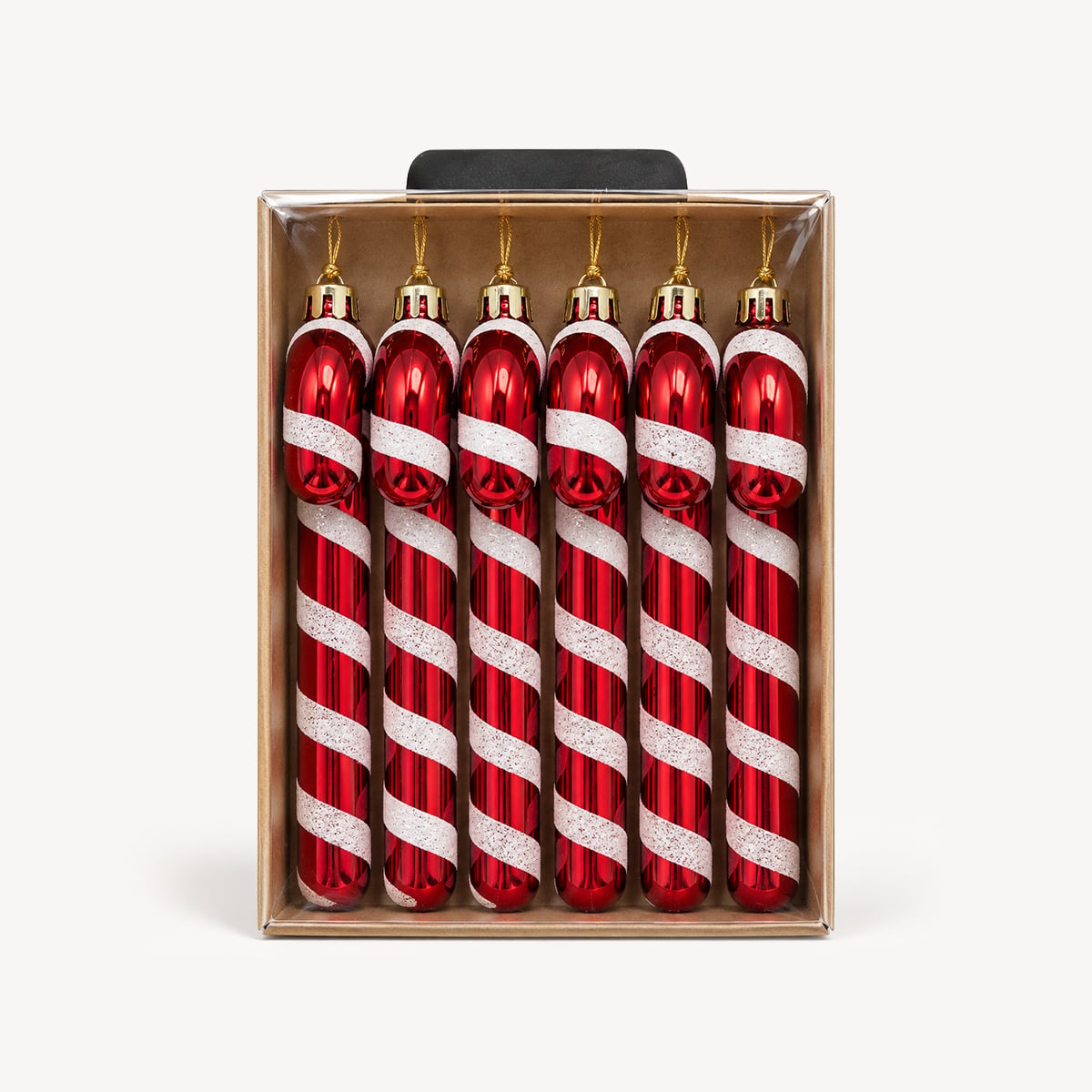 Conjunto de 6 pendurantes bengala vermelho e branco 14cm