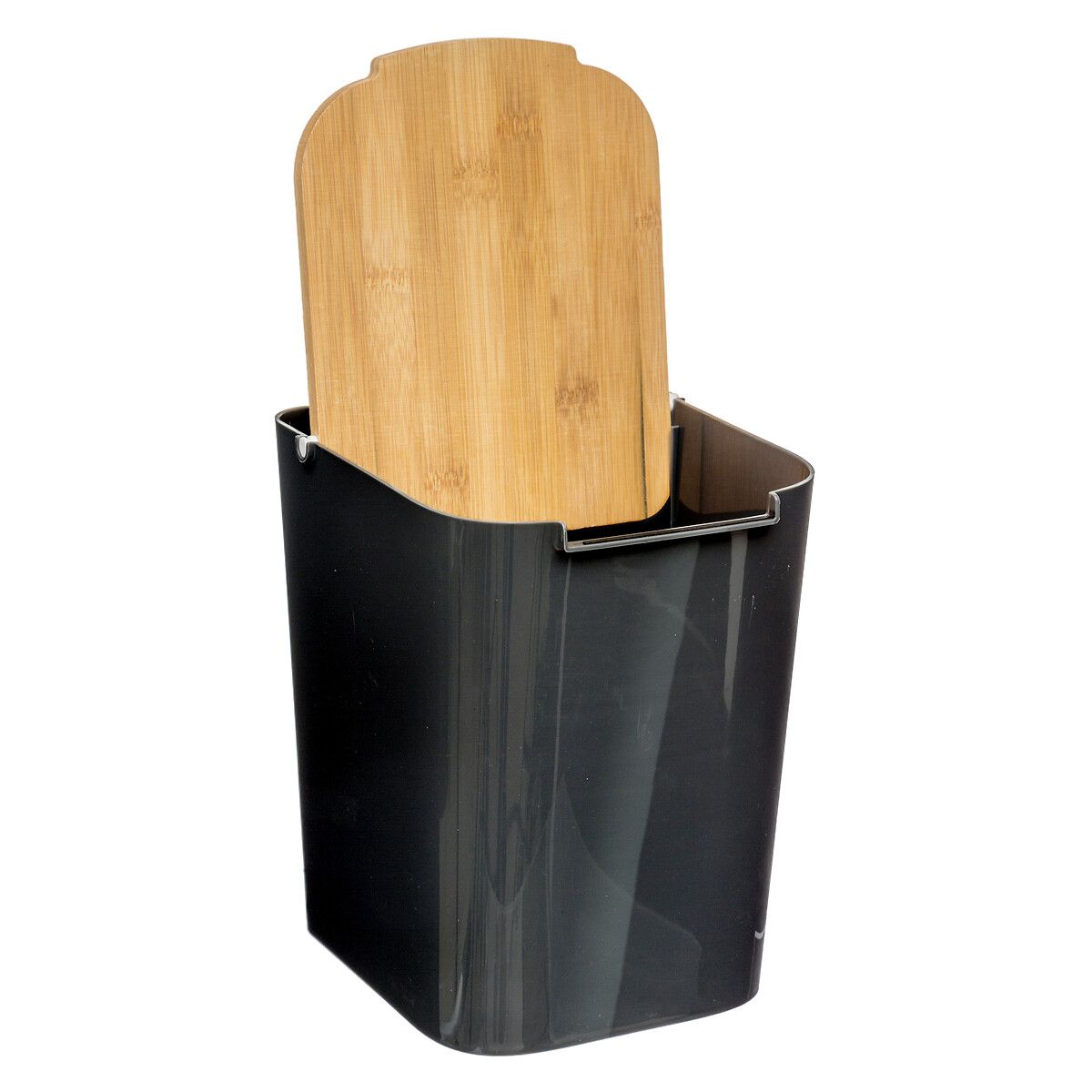 Balde wc BALTIK preto com tampa em bambu 5l,  Balde wc BALTIK preto com tampa em bambu 5l