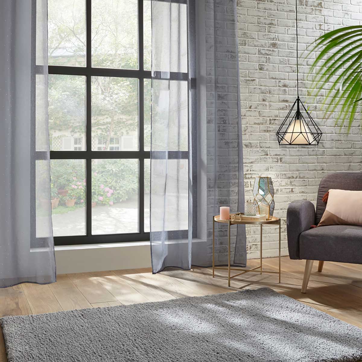 Cortina 3d cinza com pontos prateados 140x240cm