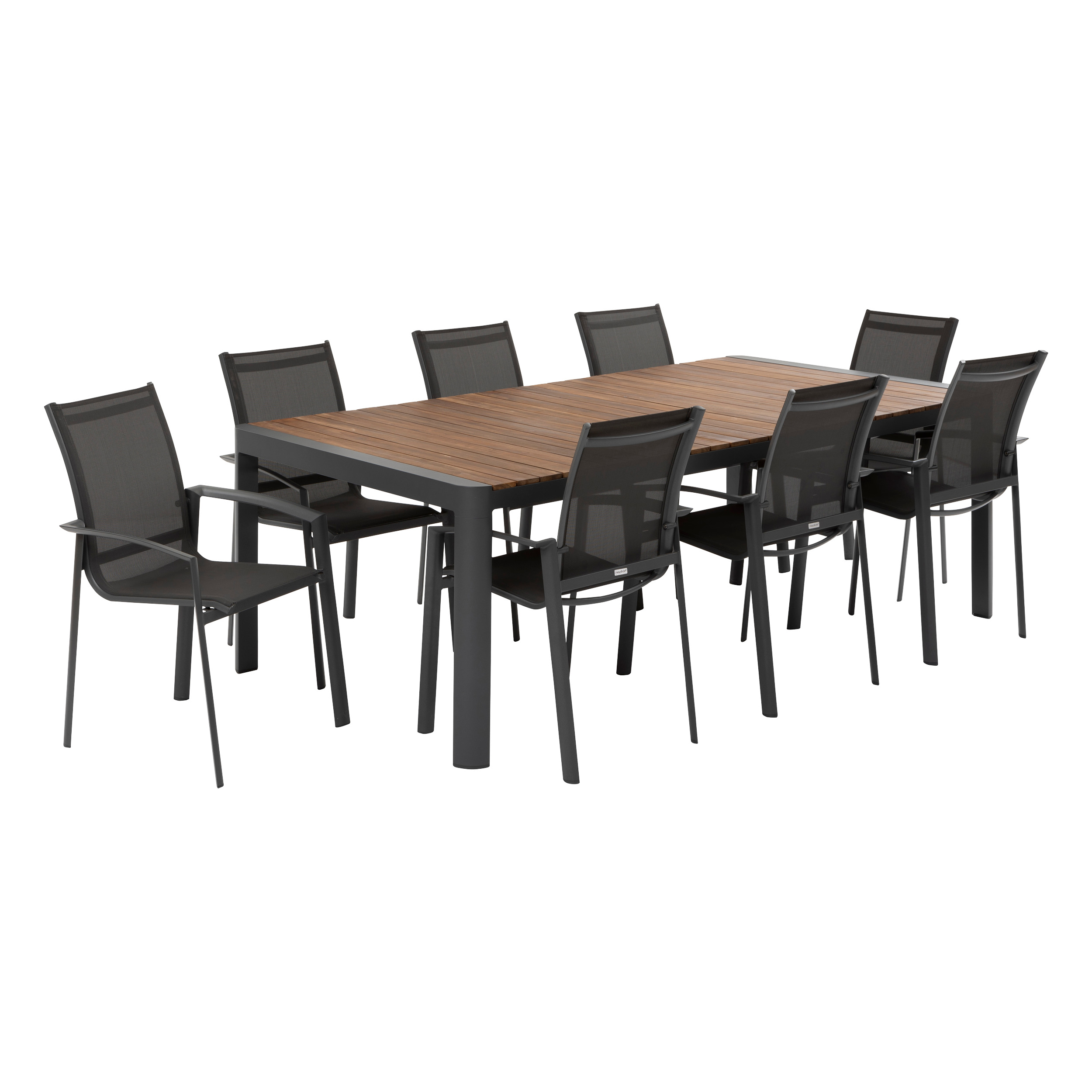 Mesa fixa PARADISE em madeira ac&aacute;cia e alum&iacute;nio