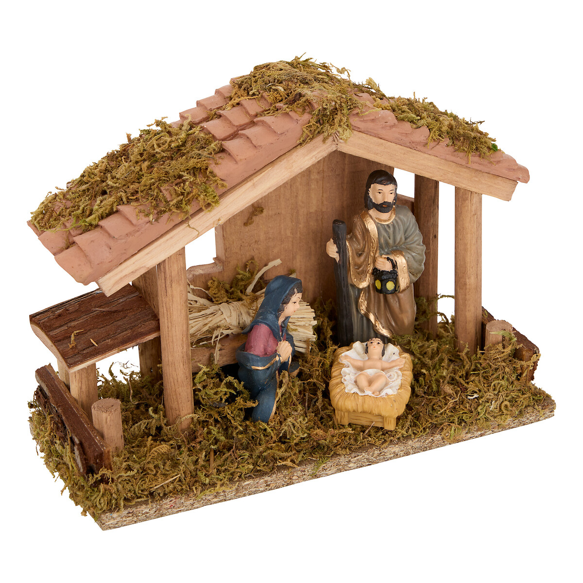 Pres&eacute;pio com cabana e 3 figuras 20x9x15cm
