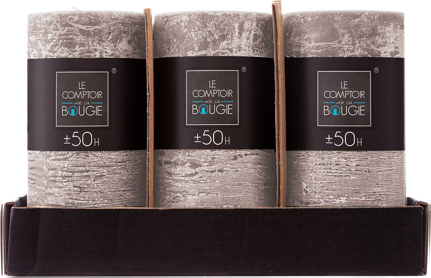 Vela rústica cilíndrica taupe 7x14cm,  Vela rústica cilíndrica taupe 7x14cm