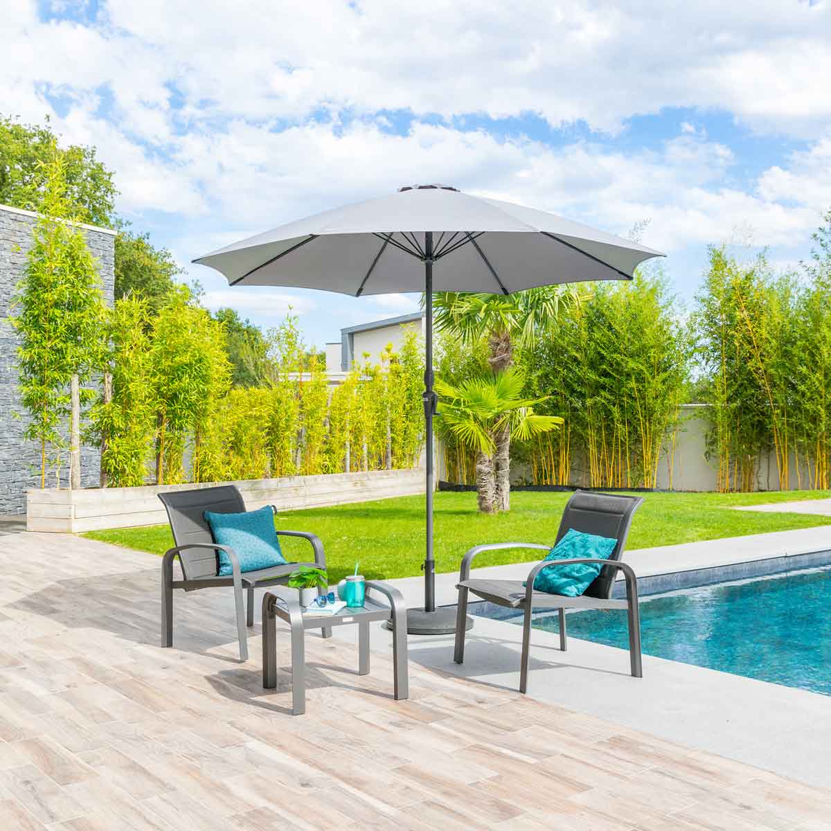 Guarda-sol redondo SISKO cinza 2,40x2,70m