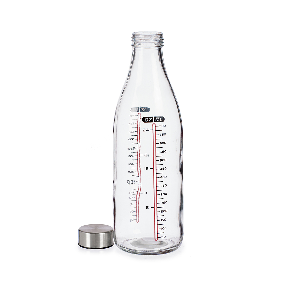 Garrafa de vidro medidora com tampa em a&ccedil;o 1l