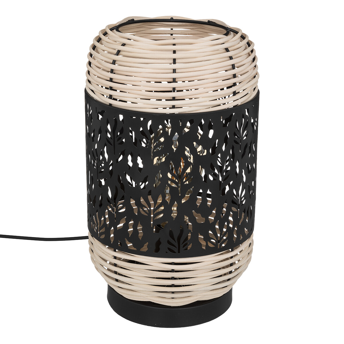 Candeeiro de mesa 18x30cm em metal e rattan