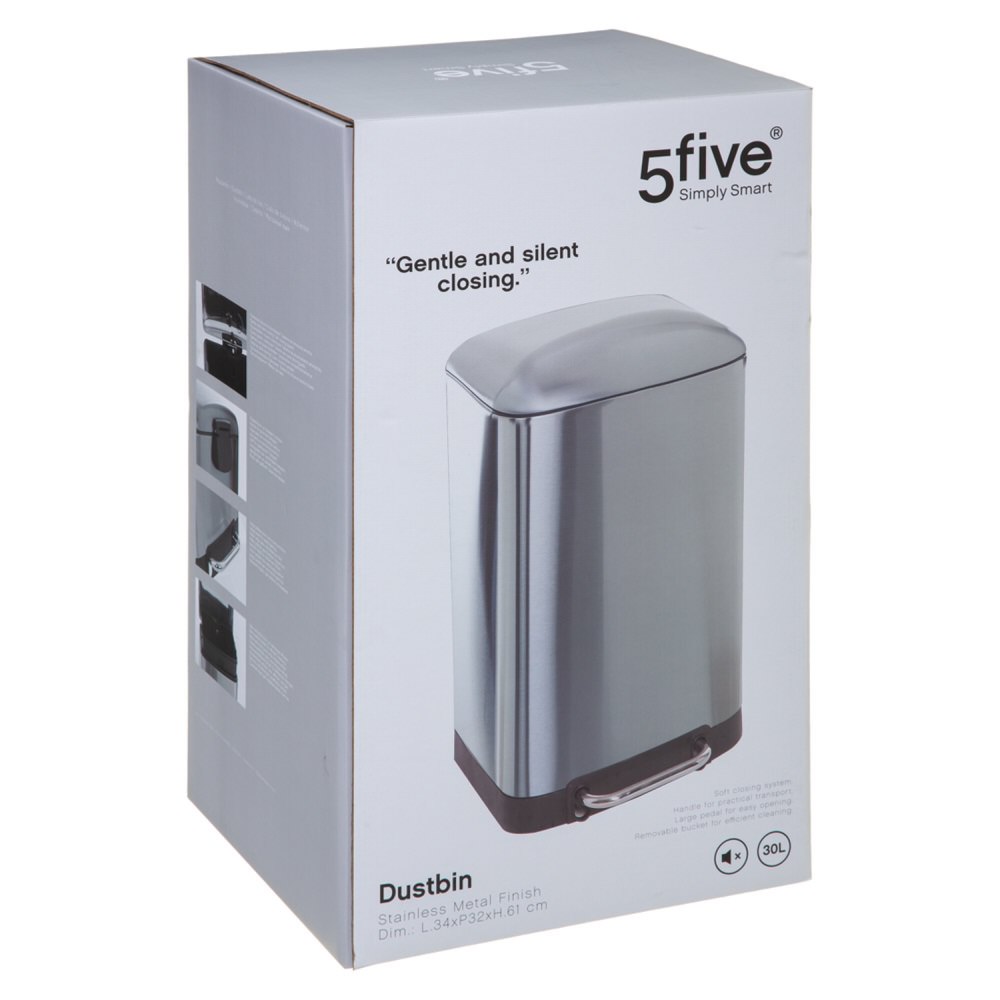 Balde do lixo ARIANE prateado em metal 30l,  Balde do lixo ARIANE prateado em metal 30l