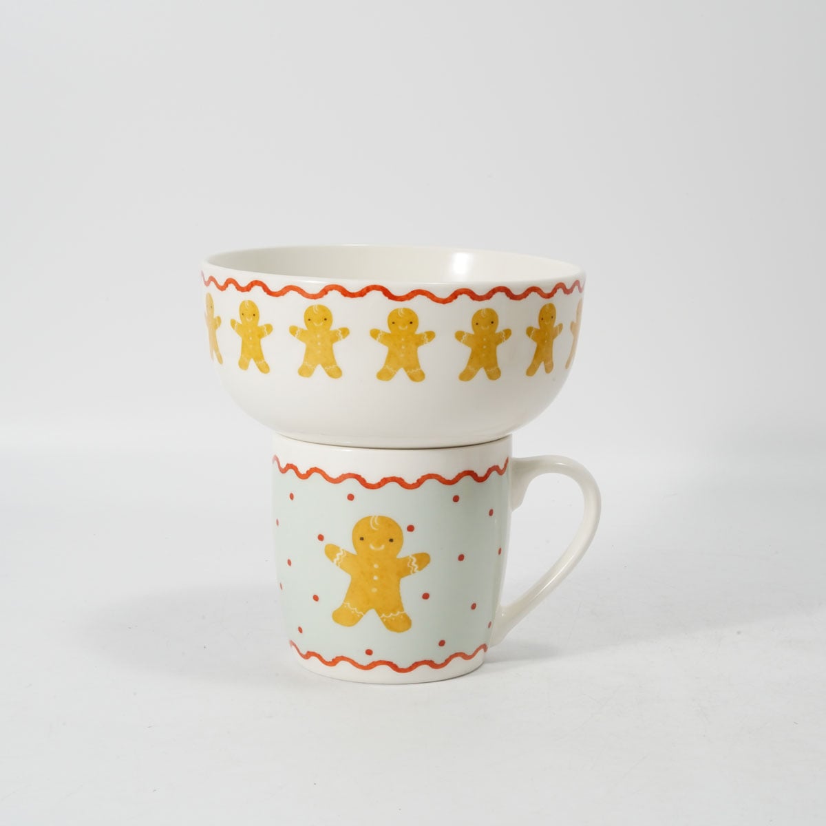 Conjunto de caneca e tigela bolacha de gengibre azul