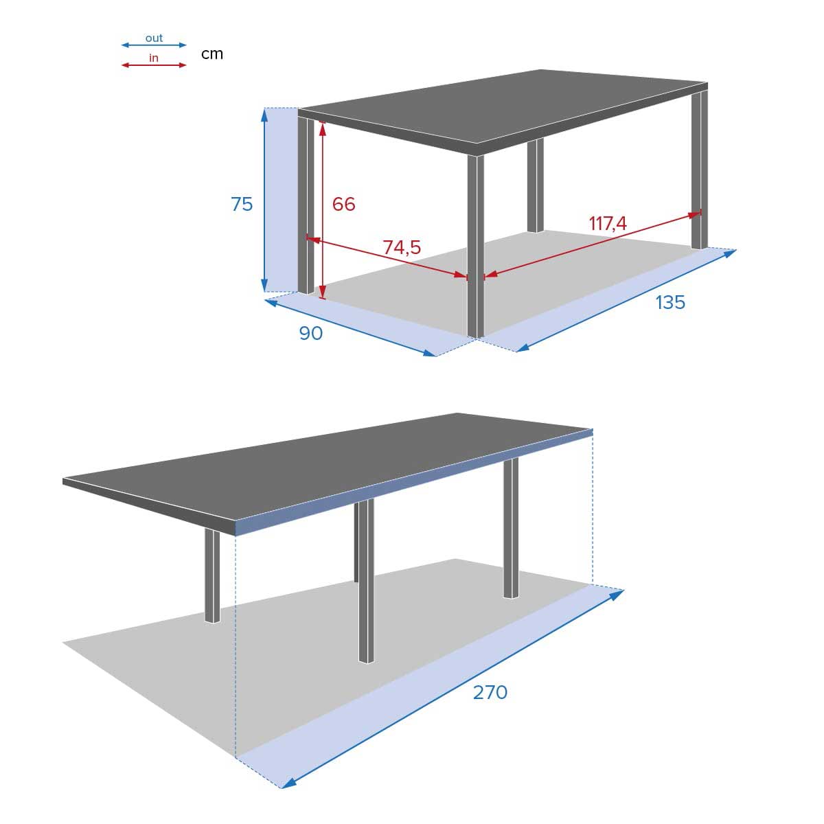 Mesa extens&iacute;vel PIAZZA cinza graphite 135-270cm