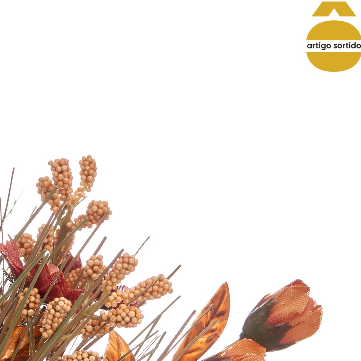 Vaso saco em r&aacute;fia com flores artificiais