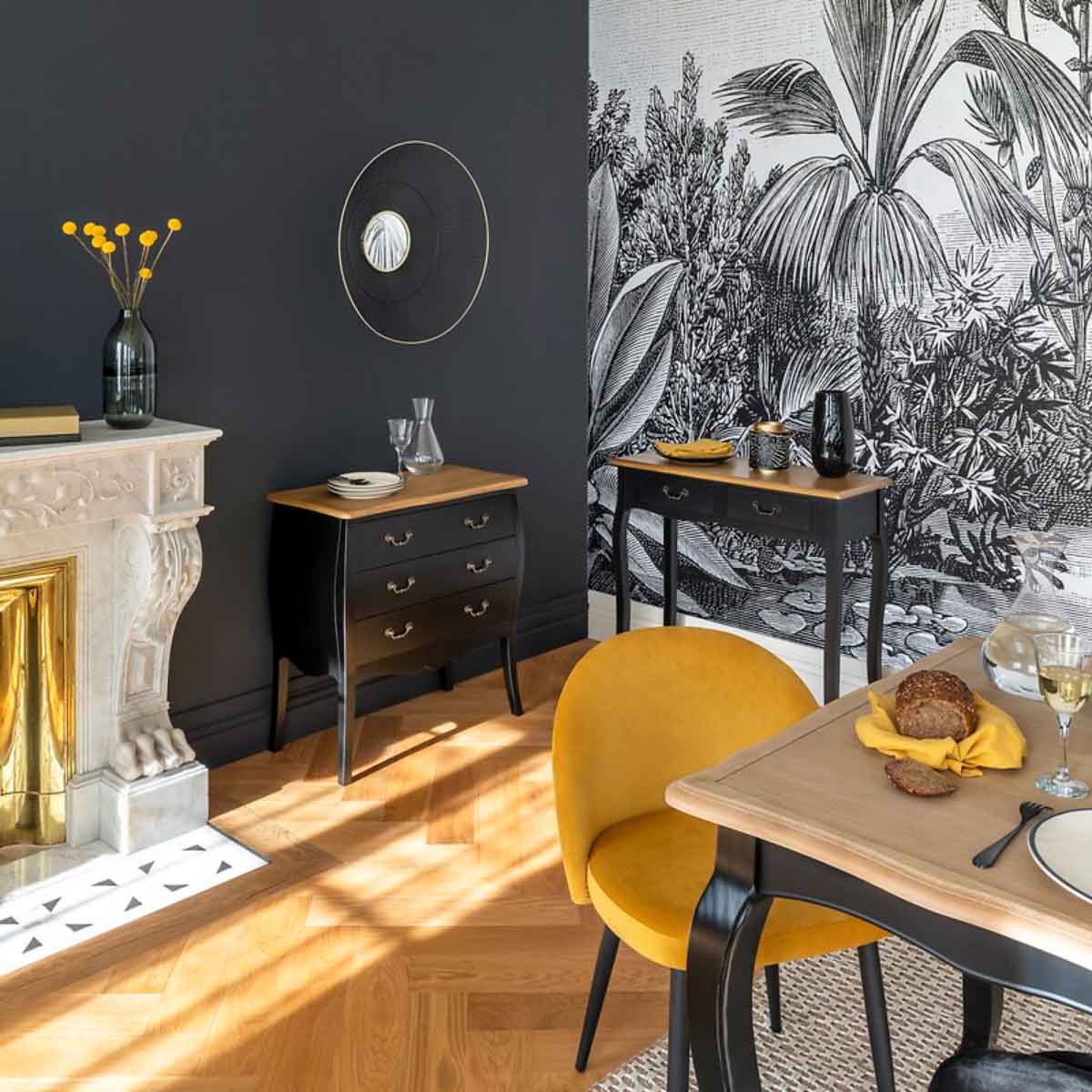 Consola CHRYSA preta com 2 gavetas