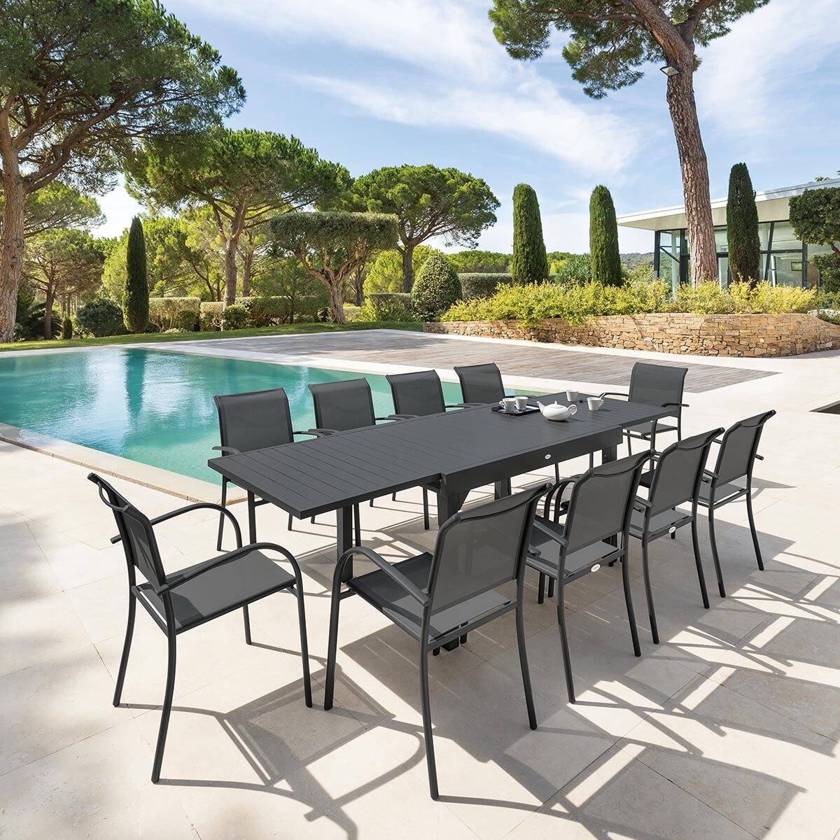 Mesa extens&iacute;vel PIAZZA cinza graphite 135-270cm