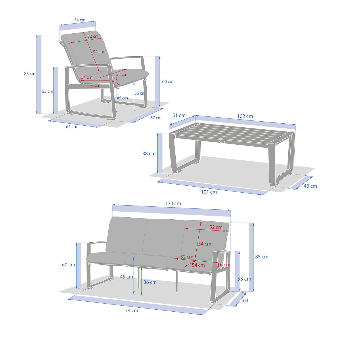 Conjunto de jardim BOREANE castanho em alum&iacute;nio