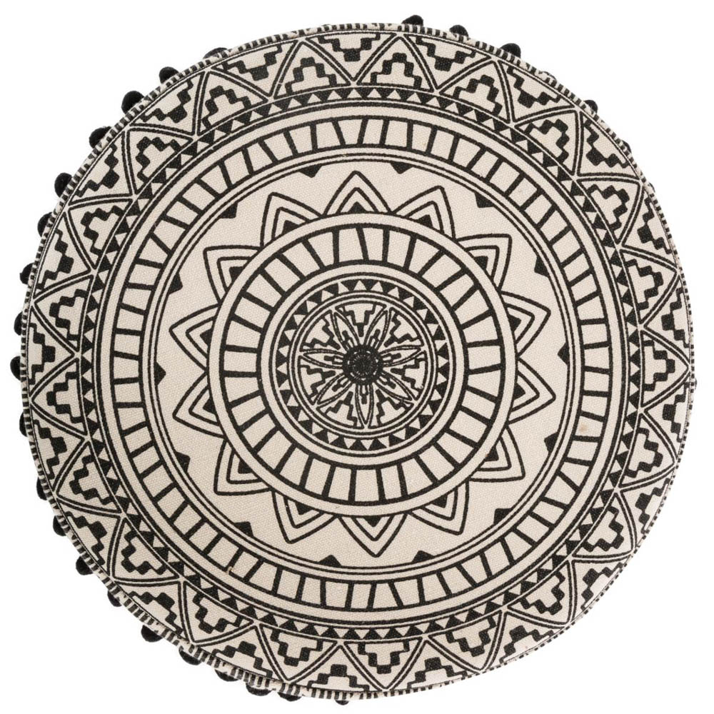 Tamborete Pompons Mandala Em Madeira E Tecido