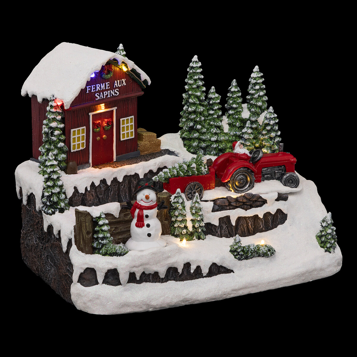 Aldeia com trator e pinheiros com música e movimento 10 leds