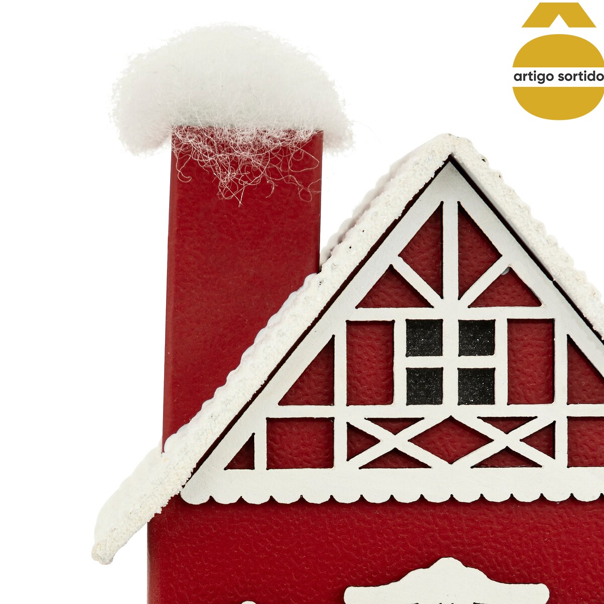 Casa decorativa vermelha e branca com led 6,5x9,5x11cm