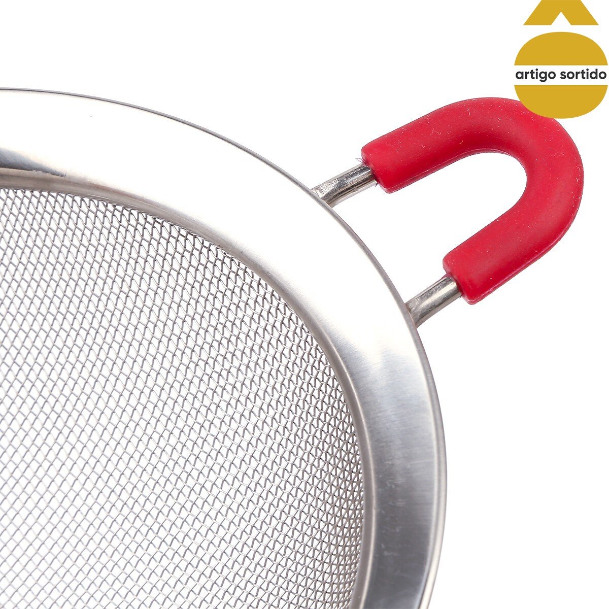 Coador em inox com cabo silicone 14cm,  Coador em inox com cabo silicone 14cm