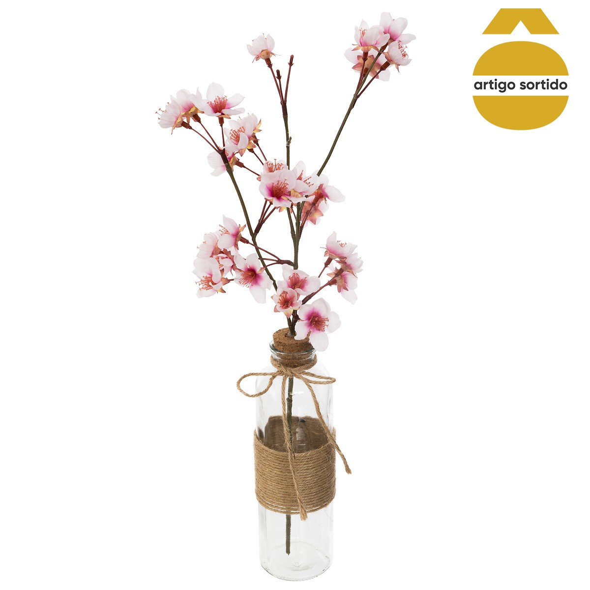 Vaso em vidro com fl&ocirc;r cerejeira 48cm