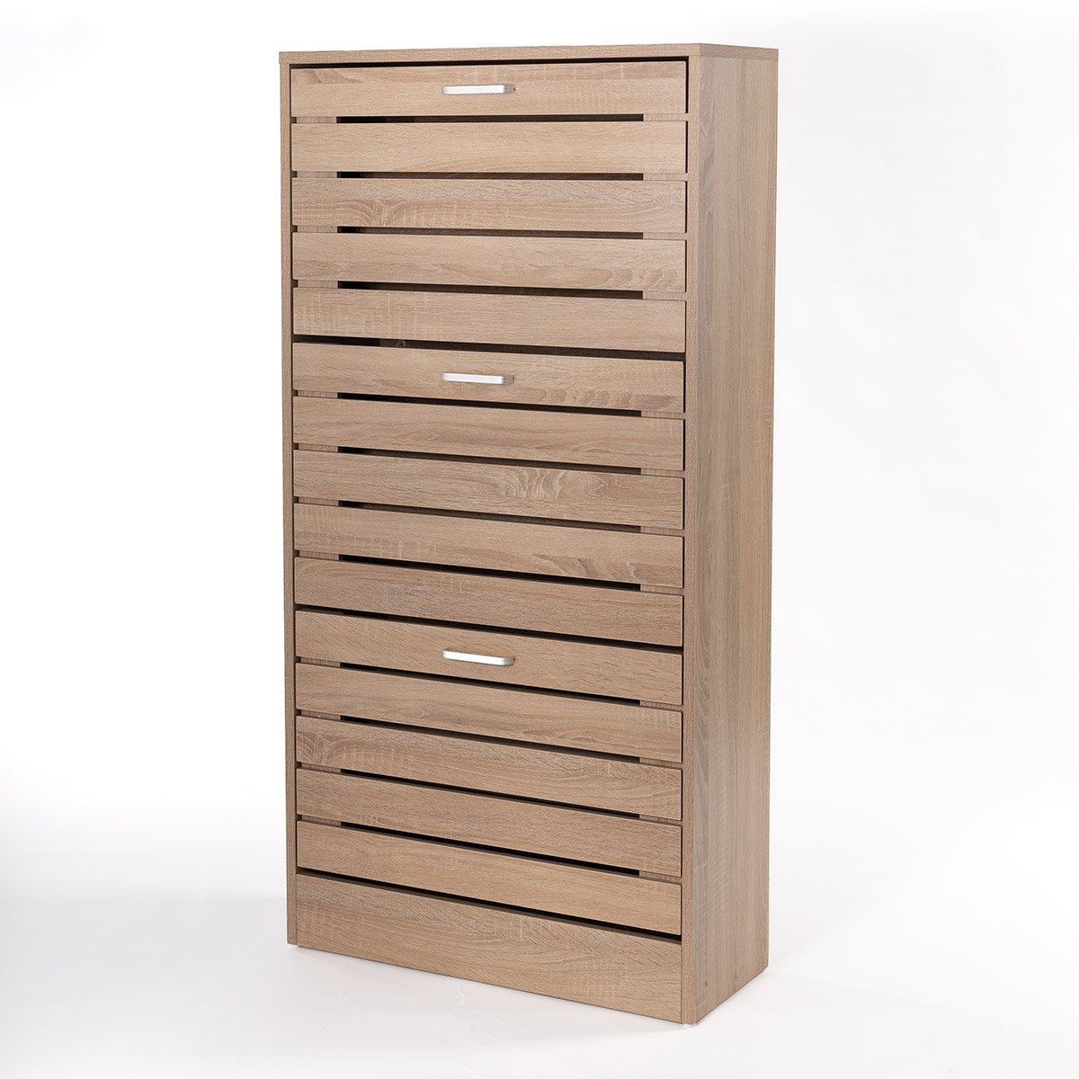 Sapateira ripada natural com 3 gavetas 120cm