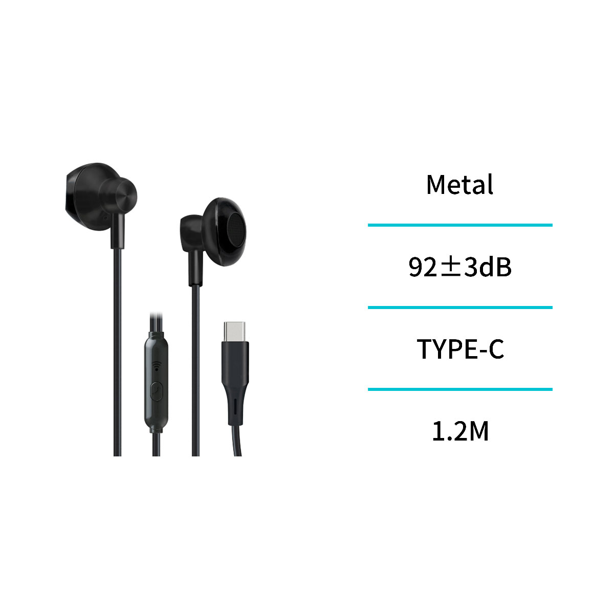 Auriculares com Fio Tipo C Preto
