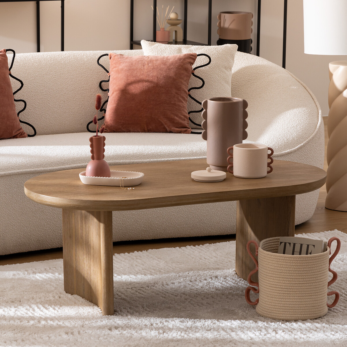 Mesa de centro LOUSADA  bege em madeira ac&aacute;cia 110cm