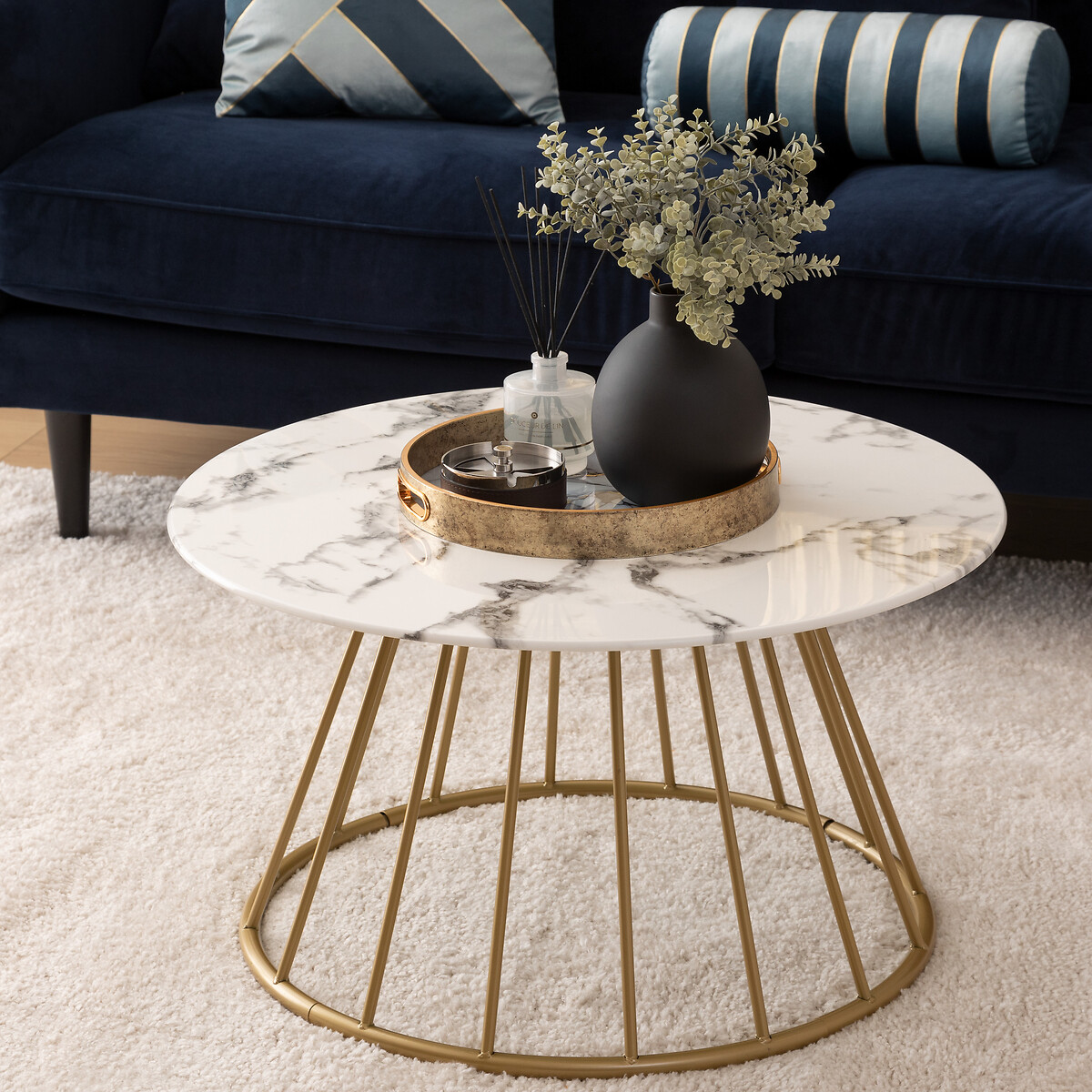 Mesa de apoio RAYO com efeito m&aacute;rmore D70x40cm