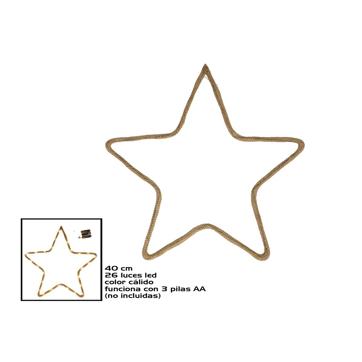 Figura estrela led com corda 40cm