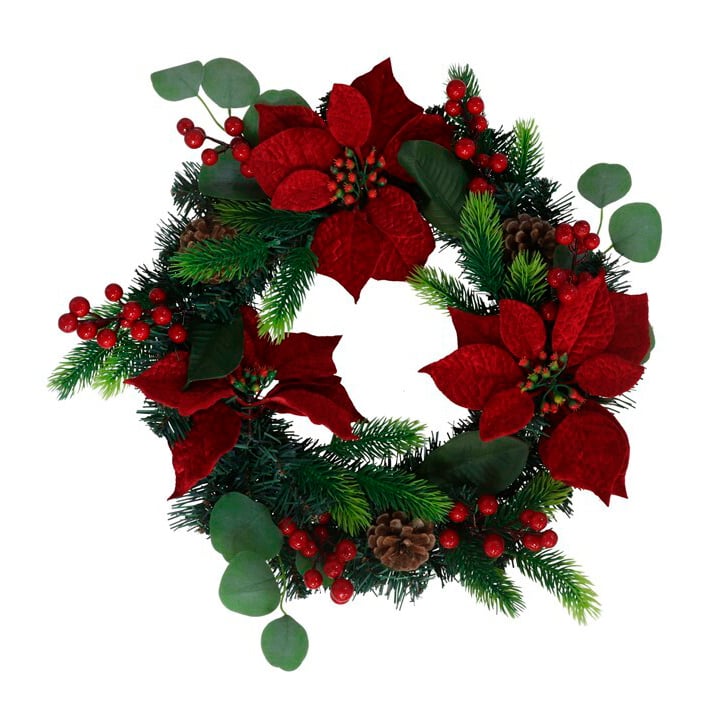 Coroa poinsettia e bagas 46cm