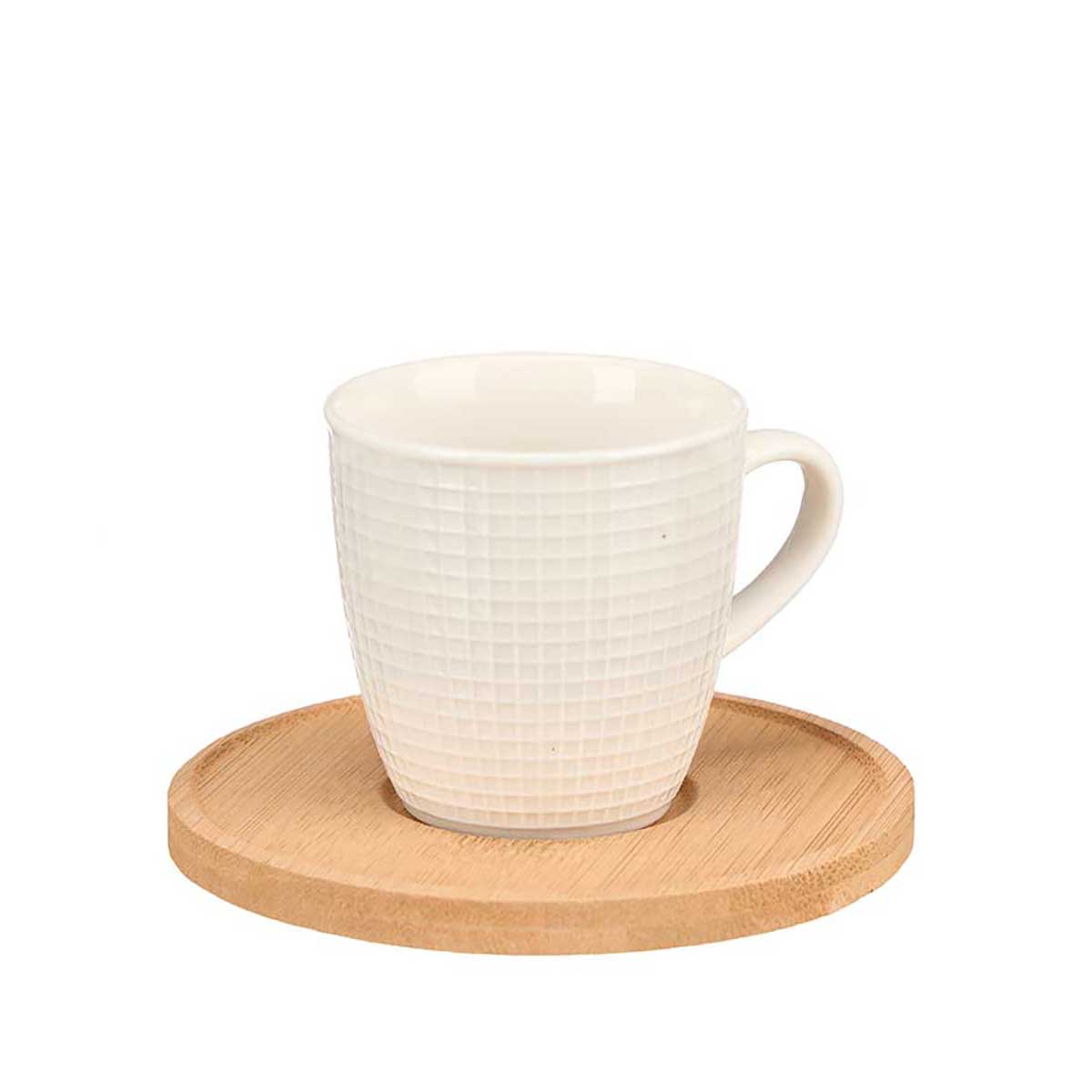 Conjunto De 6 Ch&aacute;venas De Caf&eacute; Com Prato Em Bambu
