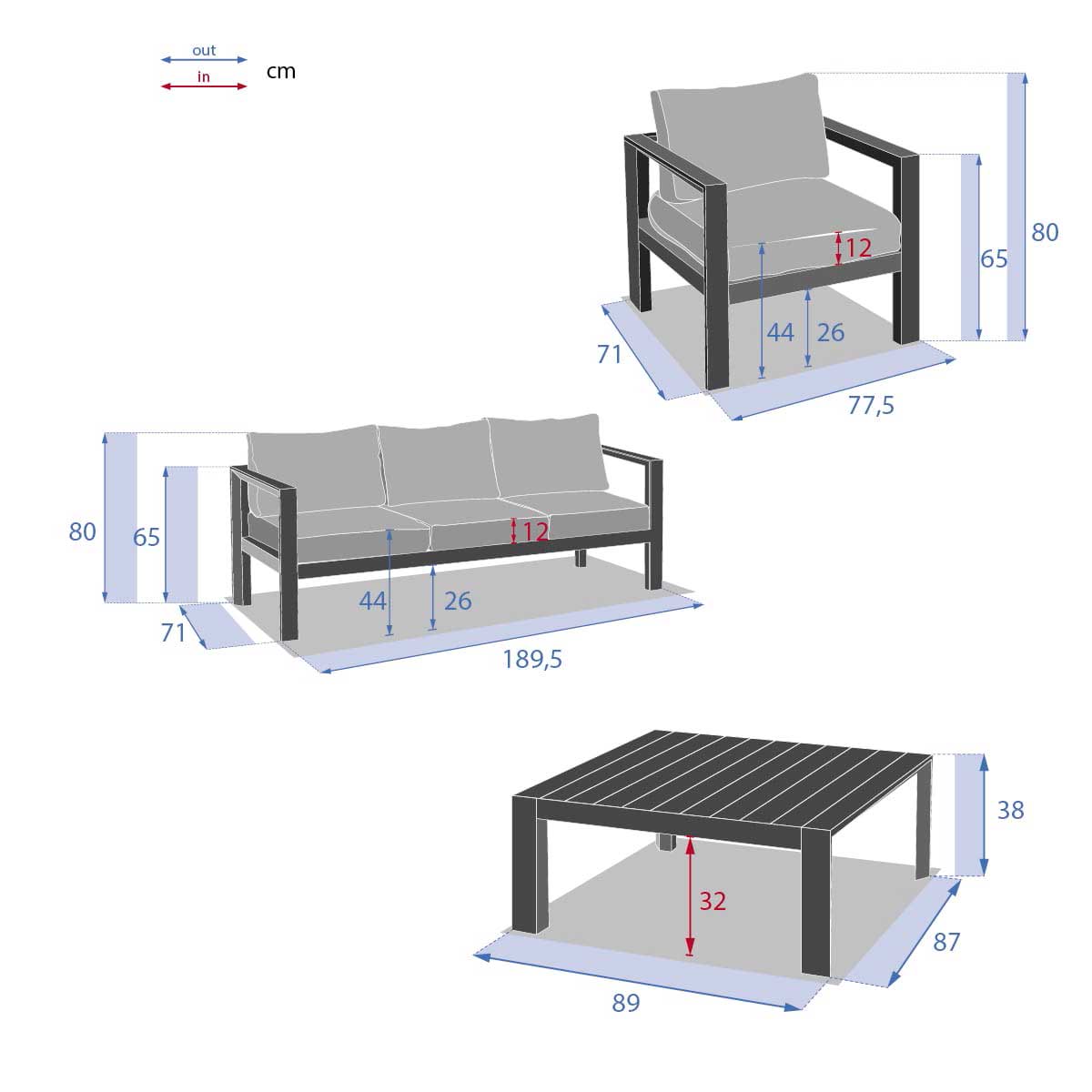 Conjunto de jardim ÉVASION cinza escuro,  Conjunto de jardim ÉVASION cinza escuro
