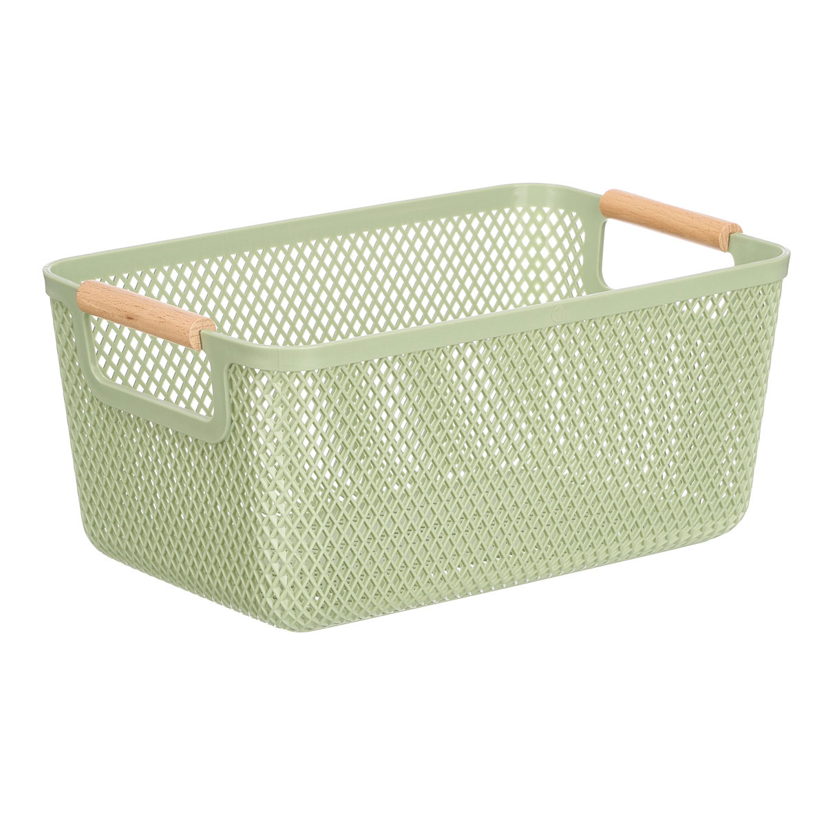 Cesto verde com pega em bambu 27,5x18cm