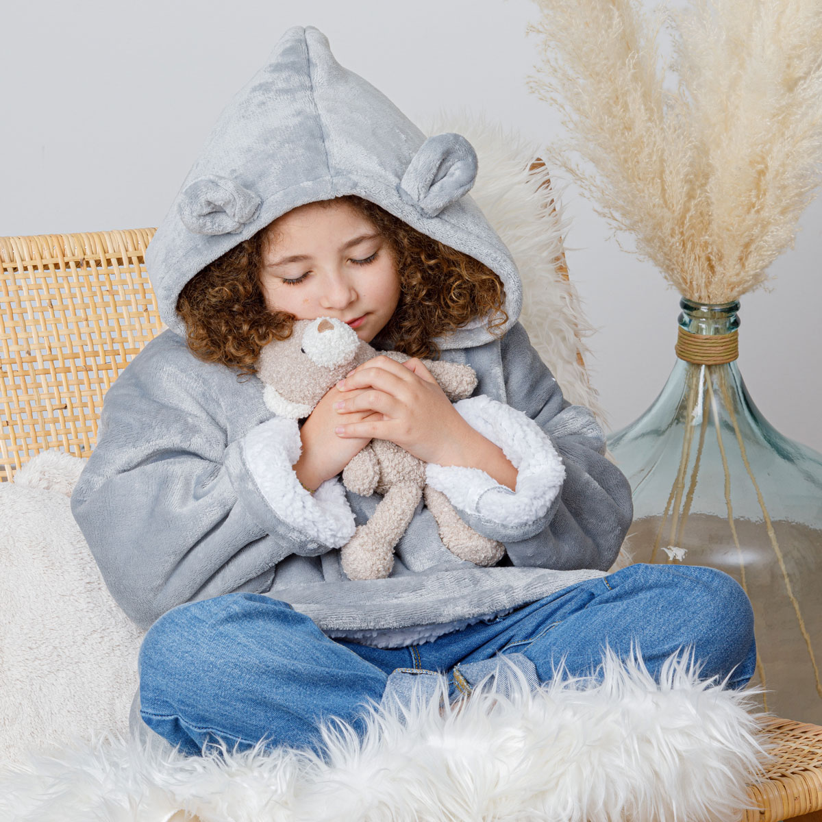 Manta camisola com capuz cinza 3-10 anos