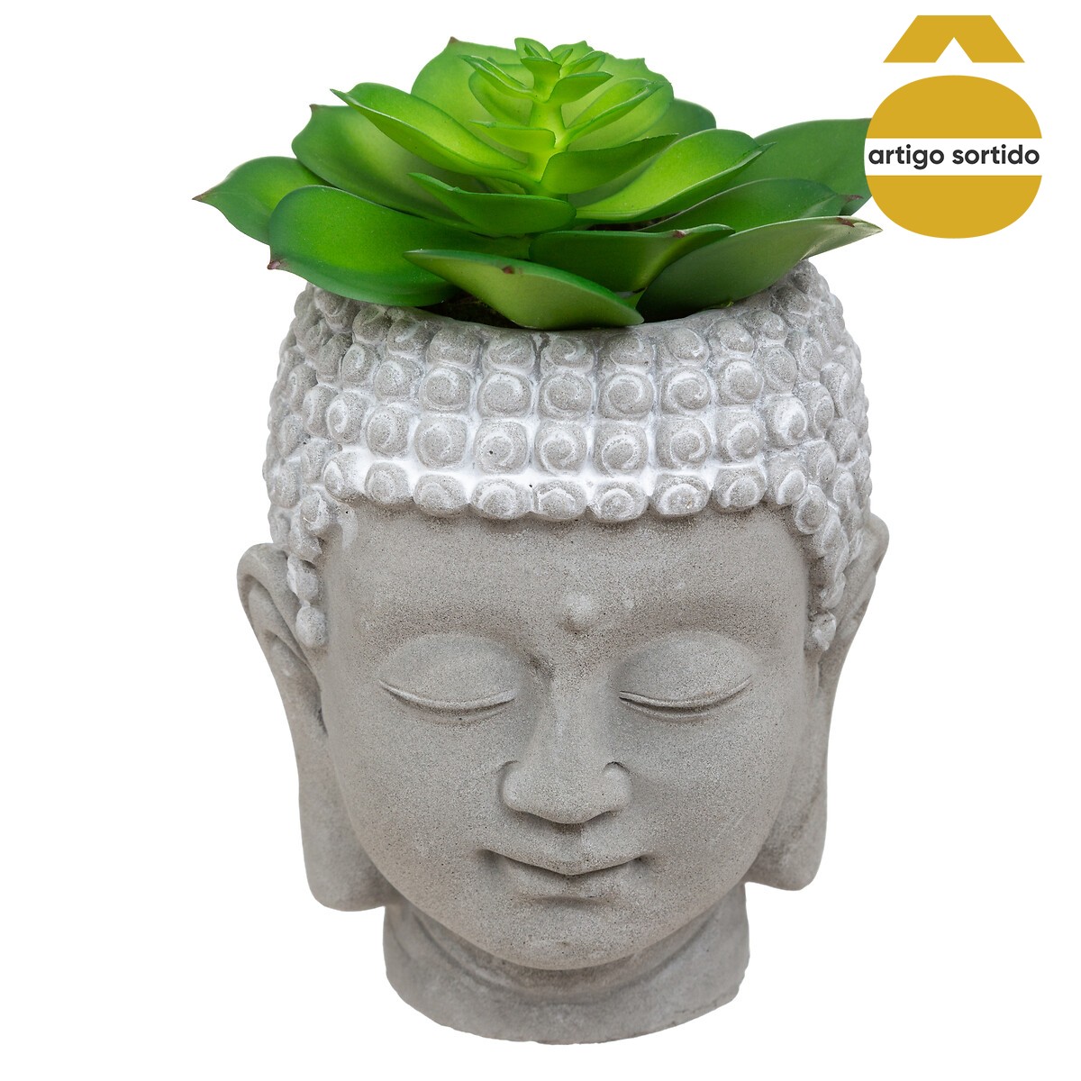 Cabeça buda com planta artificial