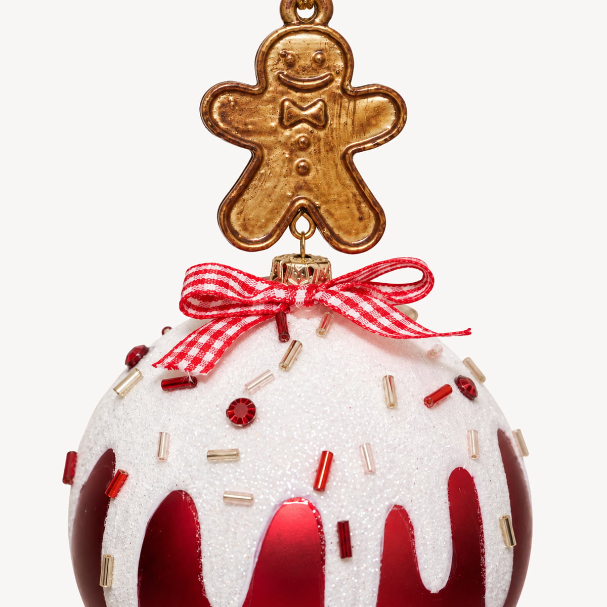 Bola de natal efeito glace e bolacha de gengibre  8cm