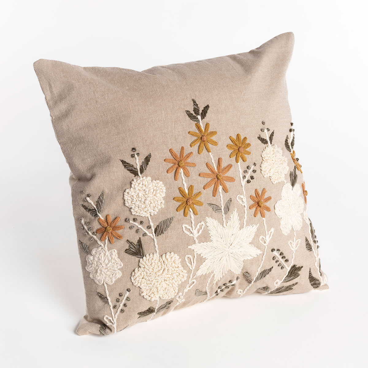 Almofada bordada DAHLIA com flores 45x45cm