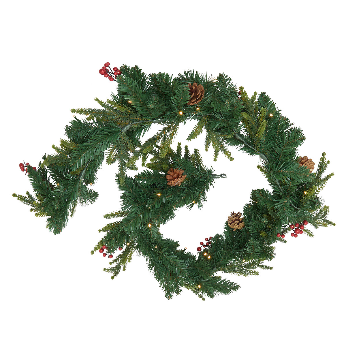 Grinalda verde com bagas e pinhas 180cm