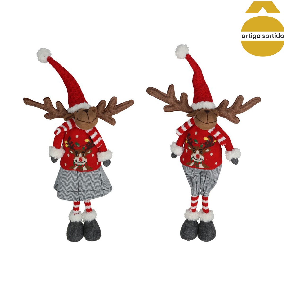 Rena com gorro de natal 51cm