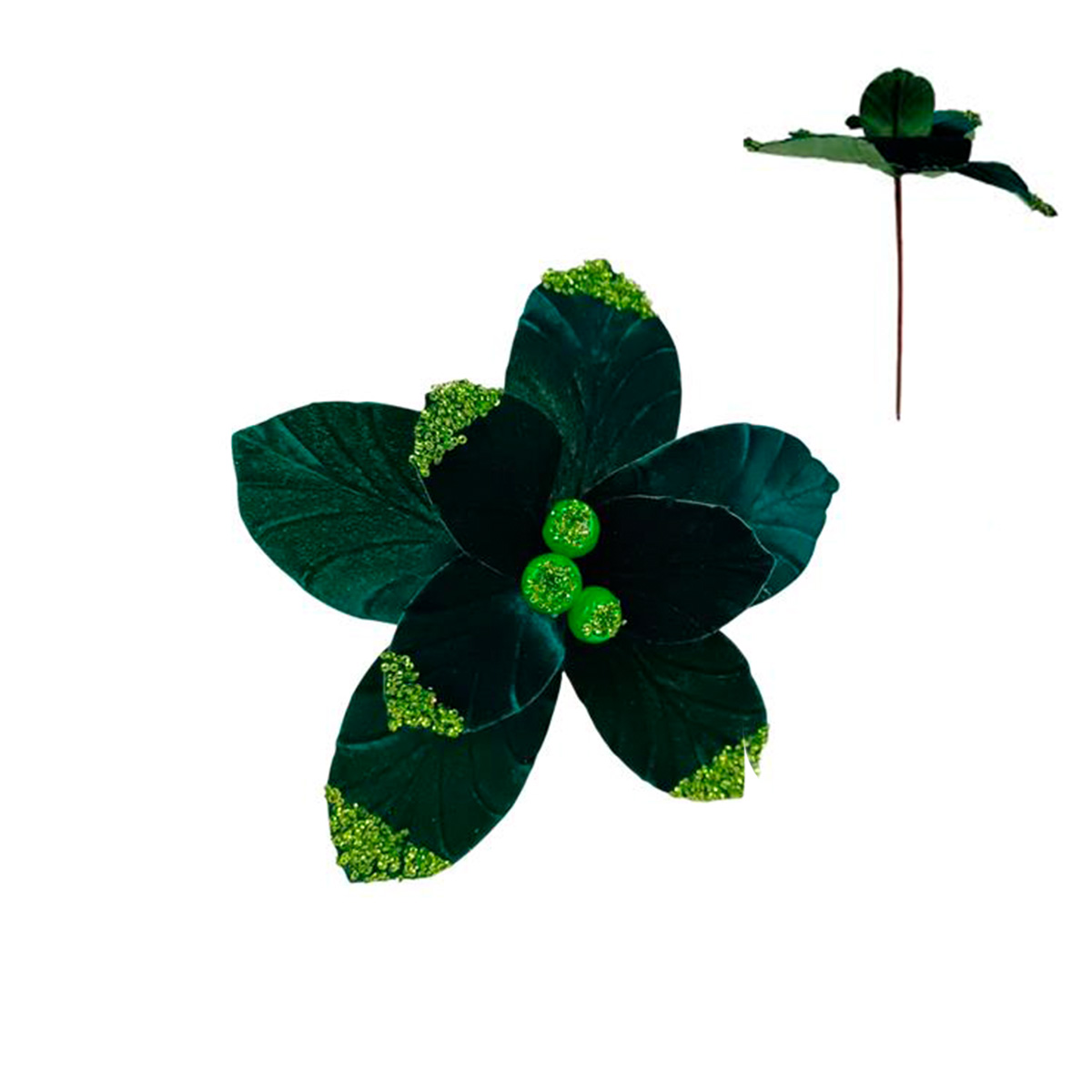 Haste flor verde em veludo 30cm