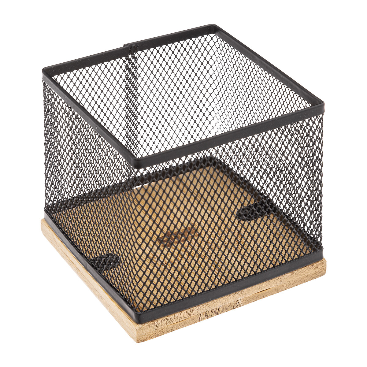 Porta l&aacute;pis em bambu e metal preto