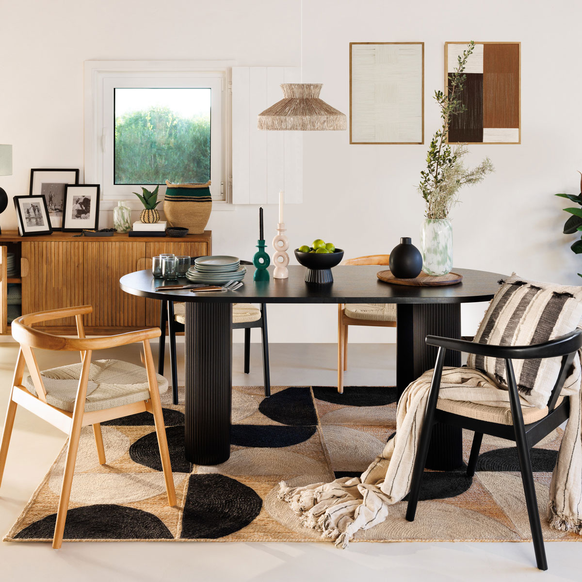 Mesa de jantar OLOVA preta em mdf 180x90x76cm