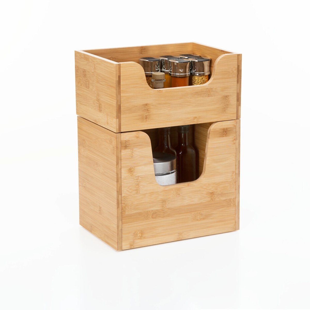 Caixa organizadora empilh&aacute;vel em bambu 26,5x31,5cm