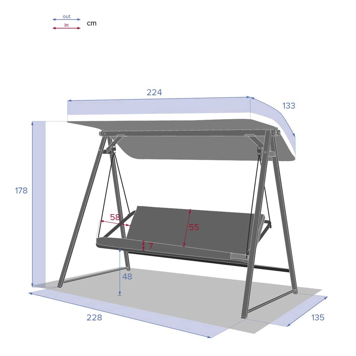 Baloiço para 3 pessoas SOLY HONEY cinza escuro