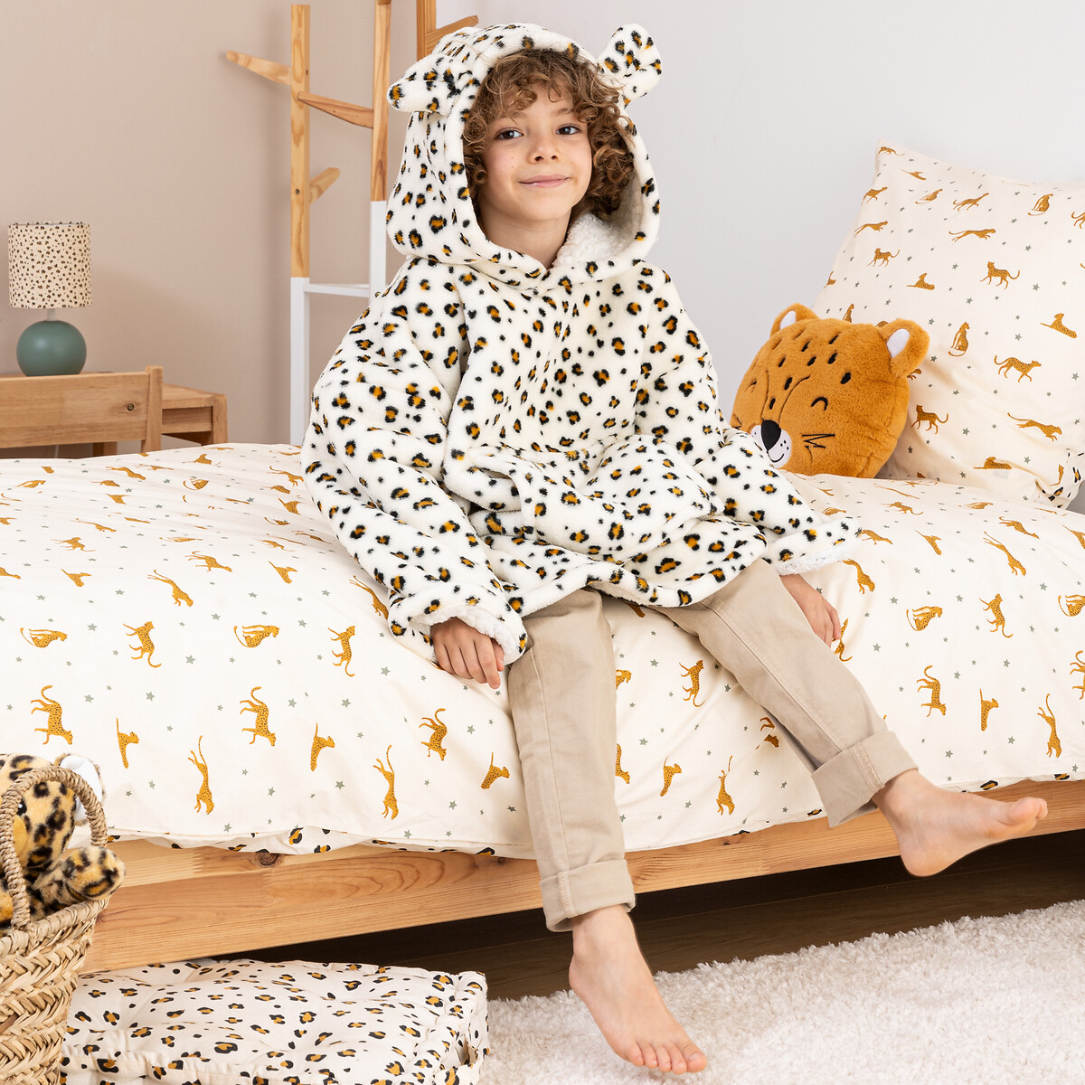Manta camisola com capuz leopardo