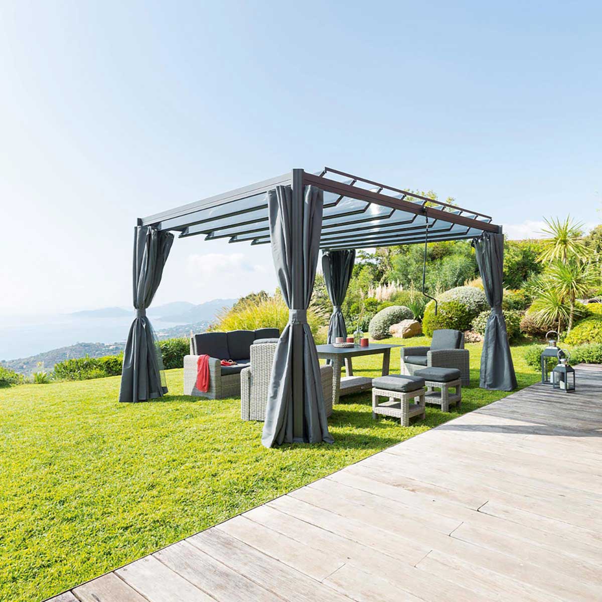 P&eacute;rgola BELIZE LATTES cinza graphite 3x3,8m